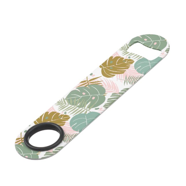 Tropical Foliage - Monstera And Palm Leaf Pattern Bar Key (Front Angled)