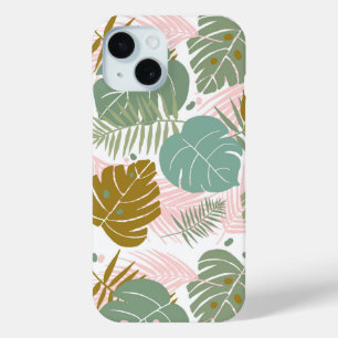 Tropical Foliage - Monstera And Palm Leaf Pattern iPhone 15 Case