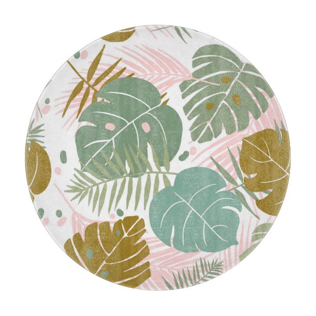 Tropical Foliage - Monstera And Palm Leaf Pattern Cutting Board (Front)