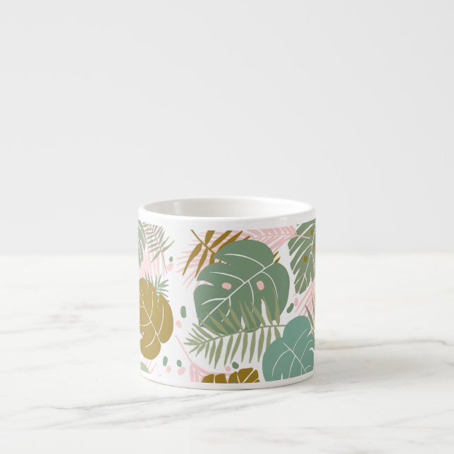 Tropical Foliage - Monstera And Palm Leaf Pattern Espresso Cup (Front)