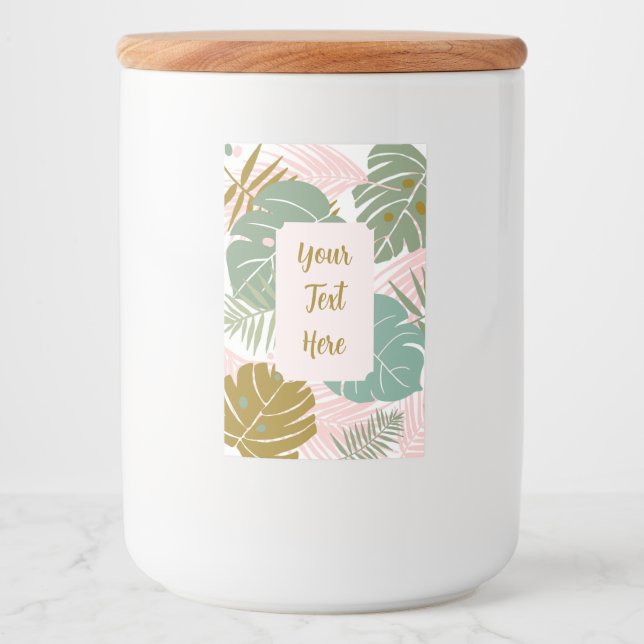 Tropical Foliage - Monstera And Palm Leaf Pattern Food Label (Front)