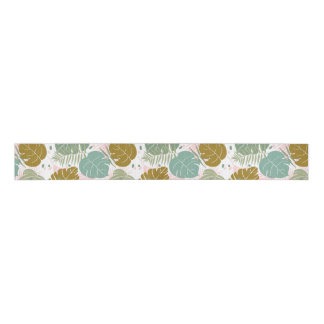 Tropical Foliage - Monstera And Palm Leaf Pattern Grosgrain Ribbon