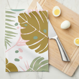 Tropical Foliage - Monstera And Palm Leaf Pattern Kitchen Towel