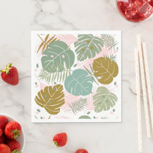 Tropical Foliage - Monstera And Palm Leaf Pattern Napkin