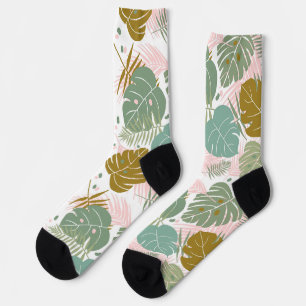 Tropical Foliage - Monstera And Palm Leaf Pattern Socks