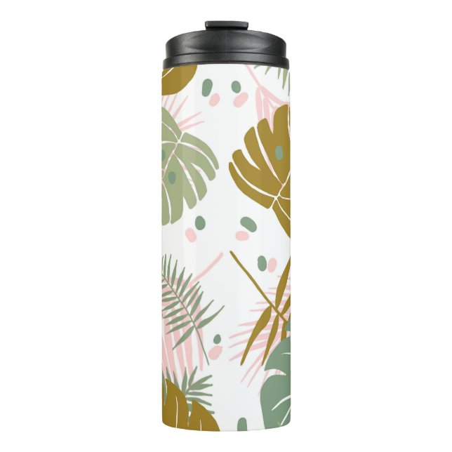 Tropical Foliage - Monstera And Palm Leaf Pattern Thermal Tumbler (Front)