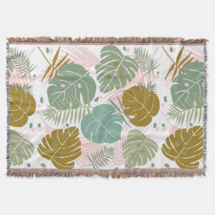 Tropical Foliage - Monstera And Palm Leaf Pattern Throw Blanket