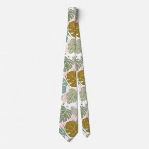 Tropical Foliage - Monstera And Palm Leaf Pattern Tie