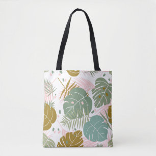 Tropical Foliage - Monstera And Palm Leaf Pattern Tote Bag