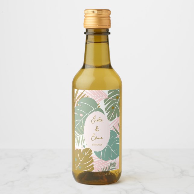 Tropical Foliage - Monstera And Palm Leaf Pattern Wine Label (Front)