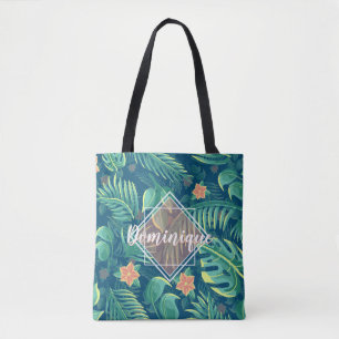 Tropical Foliage Pattern Personalized Tote Bag