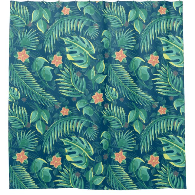 Tropical Foliage Pattern Shower Curtain (Front)