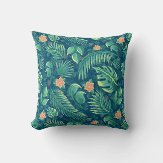 Tropical Foliage Pattern Throw Pillow