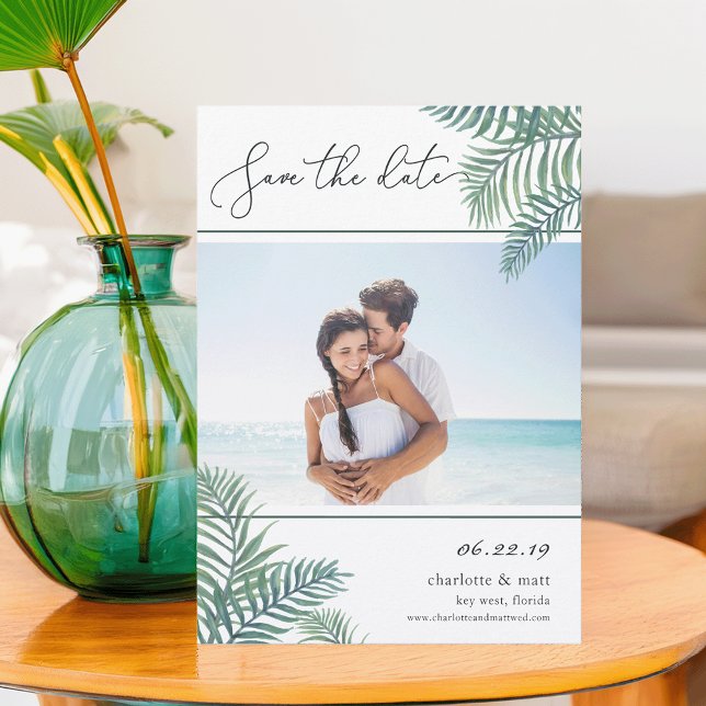 Tropical Foliage Photo Save the Date Card (Creator Uploaded)