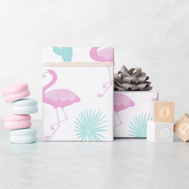 Tropical Foliage Pink Flamingo Wrapping Paper (Baby Shower)