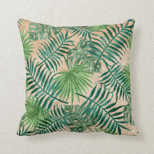 TROPICAL FOLIAGE PRINT, Palm Trees & Ferns Throw Pillow
