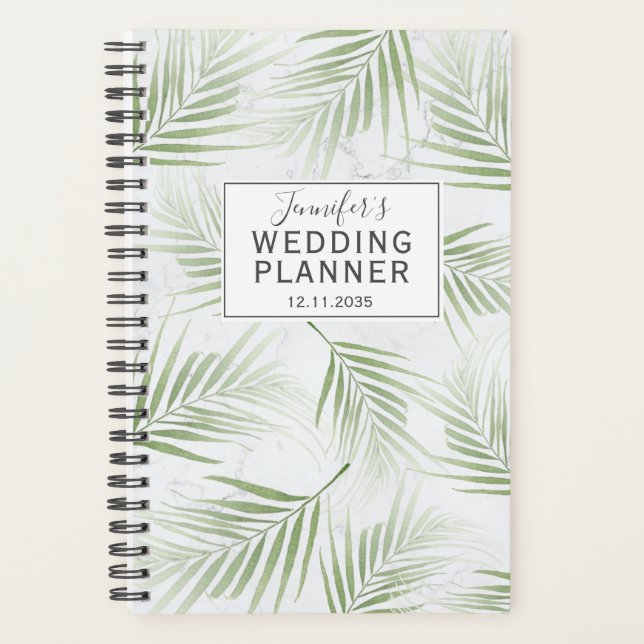 Tropical Foliage Sage Green Wedding Planner (Front)