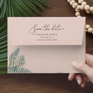 Tropical Foliage Save the Date 5x7 Return Address Envelopes