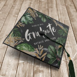 Tropical foliage script text graduation graduation graduation cap topper<br><div class="desc">Tropical foliage script text graduation cap board. Modern hand painted design.</div>