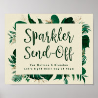 Tropical Foliage Sparkler Newlywed Send-off Sign