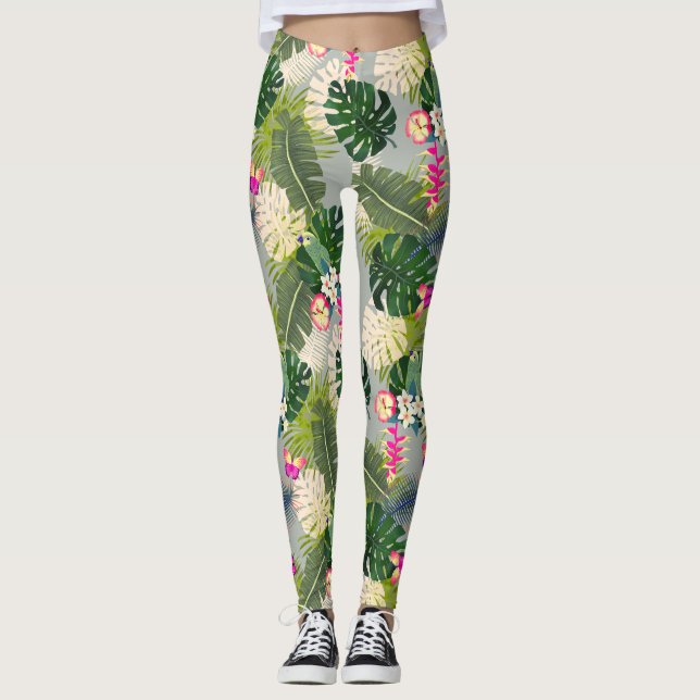Tropical Foliage Summer Grey Leggings (Front)
