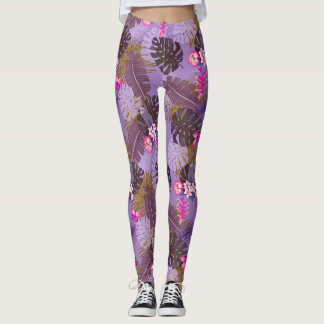 Tropical Foliage Summer Purple Leggings