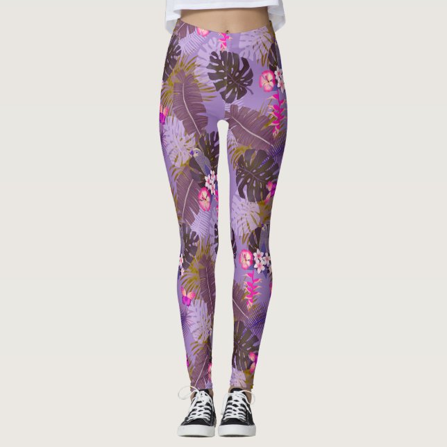 Tropical Foliage Summer Purple Leggings (Front)
