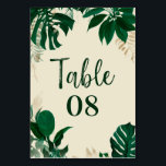 Tropical Foliage Trendy Greenery & Leaves Wedding Table Number<br><div class="desc">Tropical Foliage Trendy Greenery and Leaves Personalized Wedding Reception Dinner or Party Table Number Cards - Trendy Marker Brushed Script Lettering. Perfect for your table setting decor! In a bold colour palette of rich greens, emerald, and gold foil look. This design is perfect for a beach, destination, or summer wedding....</div>