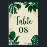 Tropical Foliage Trendy Greenery & Leaves Wedding Table Number<br><div class="desc">Tropical Foliage Trendy Greenery and Leaves Personalized Wedding Reception Dinner or Party Table Number Cards - Trendy Marker Brushed Script Lettering. Perfect for your table setting decor! In a bold colour palette of rich greens, emerald, and gold foil look. This design is perfect for a beach, destination, or summer wedding....</div>
