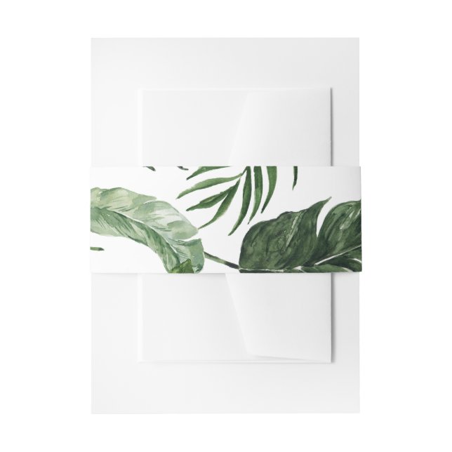 Tropical foliage wedding belly band invitation belly band (Front Example)