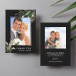 Tropical Foliage Wedding Black Photo Thank You Card<br><div class="desc">This wedding photo thank you card features watercolor monstera,  palm tree leaves,  banana leaves,  exotic tropical leaves,  and faux gold leaves with a faux gold rectangle frame.  Perfect for tropical,  destination,  summer,  beach weddings,  or other similar events.</div>