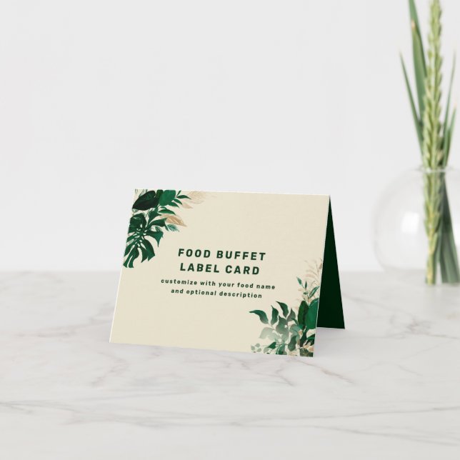 Tropical Foliage Wedding Buffet Food Label Sign Note Card (Front)