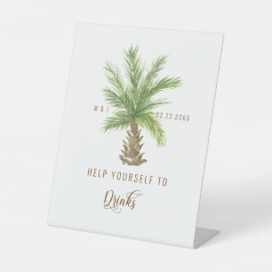 Tropical Foliage Wedding Help Yourself to Drinks Pedestal Sign
