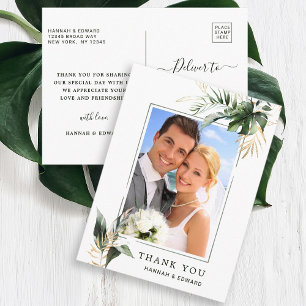 Tropical Foliage Wedding Photo Green Thank You Postcard