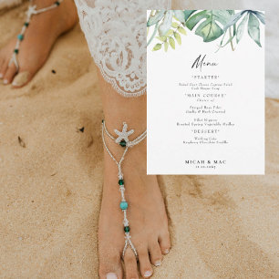 Tropical Foliage Wedding Reception Menu Invitation