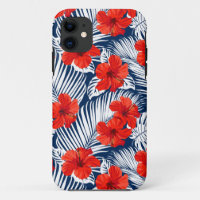 Tropical Foliage With Red Floral Hibiscus