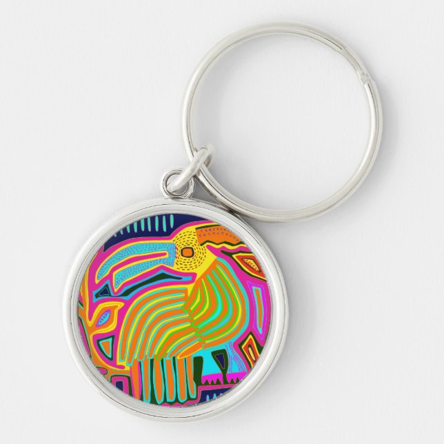 Tropical Folk Art Parrot Keychain (Front)