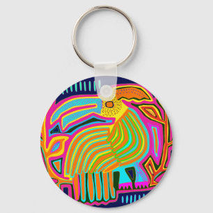 Tropical Folk Art Parrot Keychain