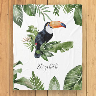 Tropical Forest Cute Toucan Personalized Name Fleece Blanket
