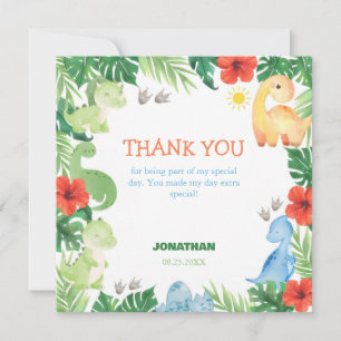 Tropical Forest Dinosaur Birthday  Thank You Card