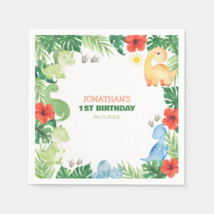 Tropical Forest Dinosaur Kids Birthday Napkin