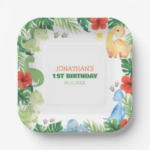 Tropical Forest Dinosaur Kids Birthday Paper Plate