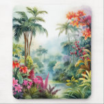Tropical Forest Mouse Pad<br><div class="desc">A Watercolour landscape of a tropical forest with colourful flowers</div>
