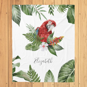 Tropical Forest Scarlet Macaw Personalized Name Fleece Blanket