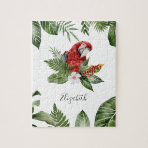 Tropical Forest Scarlet Macaw Personalized Name Jigsaw Puzzle