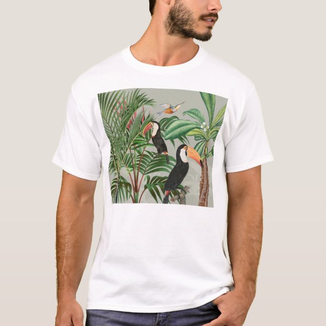 Tropical Forest & Toucan Birds T-Shirt (Front)