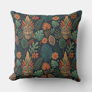 Tropical Forest Tribal & Jungle Flora Pattern Art Throw Pillow