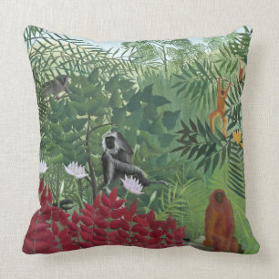 Tropical Forest with Monkeys, 1910 (oil on canvas) Throw Pillow