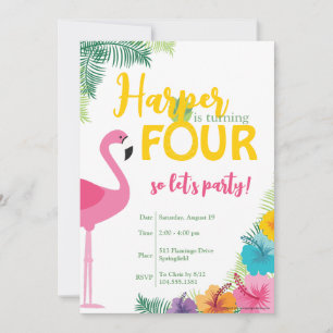 Tropical Fourth Birthday Party, Luau Invite