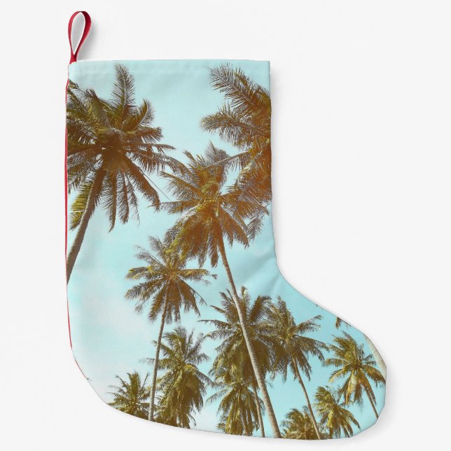 Tropical Frame: Abstract Palm Trees Small Christmas Stocking (Front)